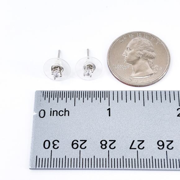 Sterling Silver Cubic Zirconia Stud Earrings | Everyday Jewelry | Vintage - Picture 5 of 5